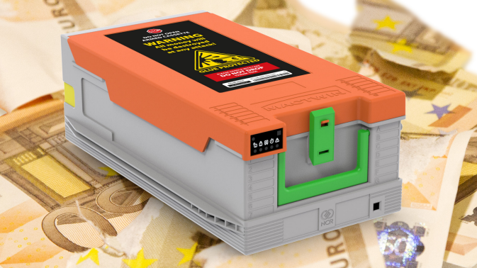 Geldautomatenkassette nachgerüstet mit GlueFusion Technologie zur Vermeidung einer Geldautomatensprengung